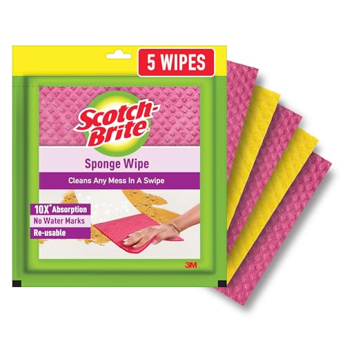 Scotch-Brite Sponge Wipe Resusable Kitchen Cleaning Sponge- Easy to use, Multi- color & Biodegradable (pack of 5)