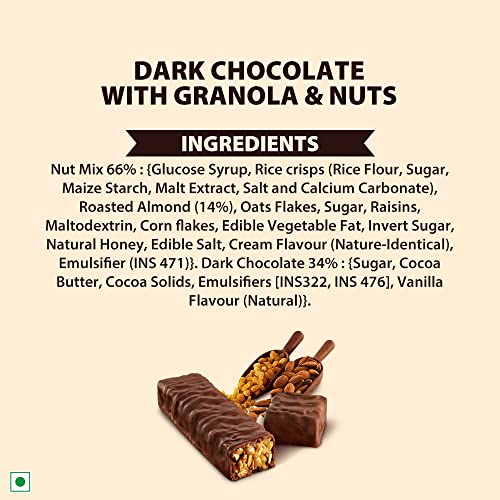 Schmitten Hoppits Granola and Nuts Filled Real Dark Chocolate Bar, 40g (Pack of 4)