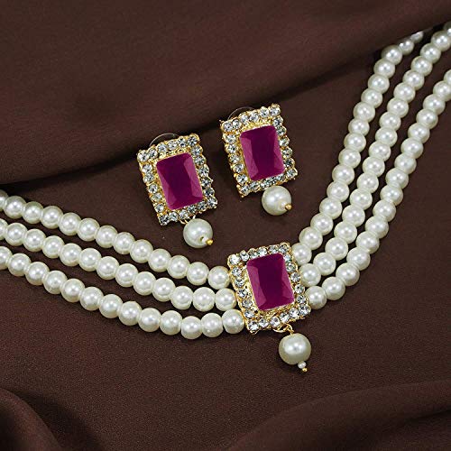 I Jewels Gold Plated Traditional Stone Pearl Choker Necklace Jewellery Set For Women/Girls (ML237Q)