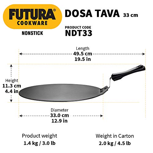 Hawkins Futura Nonstick Dosa Tava, Diameter 33 cm, Thickness 4.88 mm (Black) NDT33