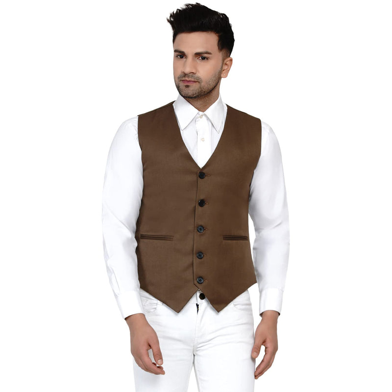 Veera Paridhaan Men's Solid Waistcoat (Brown,Size-40)