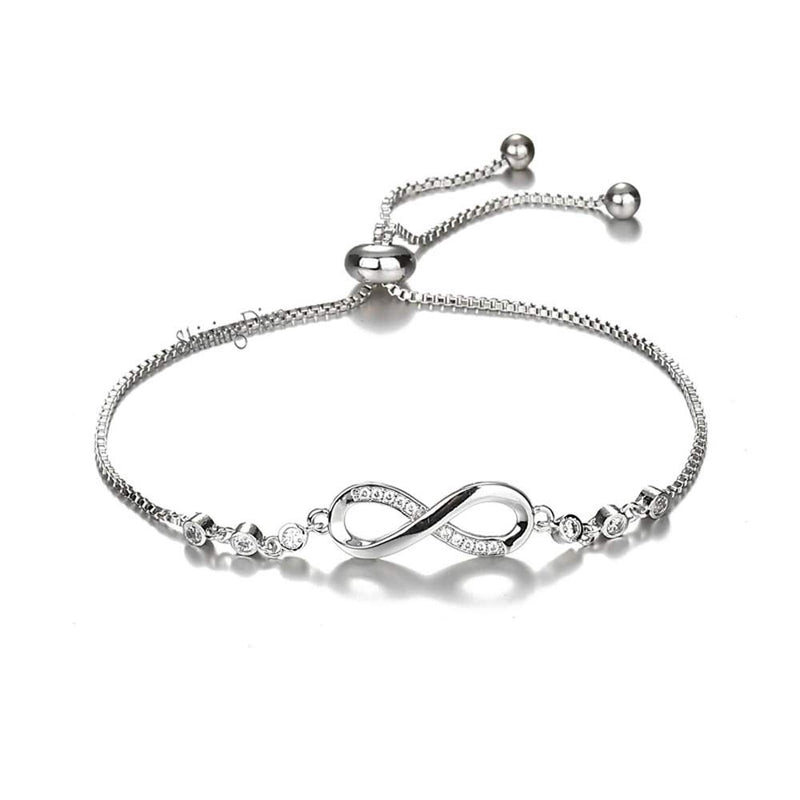 Shining Diva Fashion Infinity Crystal Charm Silver Plated Bracelet for Women (Silver, 10672b),One Size