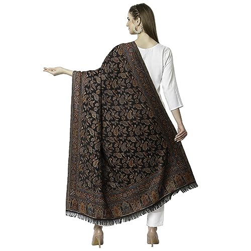 Weavers Villa Women's Pashmina Wool Kani Weave Shawls, Wraps [Size: 40" X 80"] Black