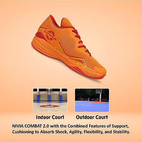 Nivia Warrior 2.0 Basketball Shoe/Soft Cushion EVA Inner Insole Better fit/Smooth, Comfortable Shoes/UK-10 (Orange)