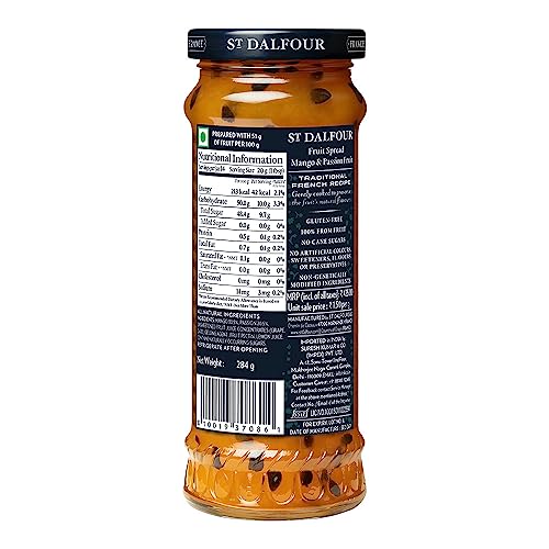 St Dalfour Mango & Passion Fruit Fruit Spread 284 g | No Added Sugar | 100% from Fruit | No Added Preservatives, Colours, Flavors or Sweeteners | No Corn Syrup | Traditional French Recipe