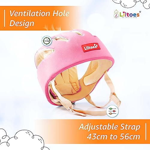 LILTOES Baby Head Protector for Safety of Kids 6M to 3 Years- Baby Safety Helmet with Proper Air Ventilation & Corner Guard Protection + Baby Kneepads for Crawling (Baby Pink)