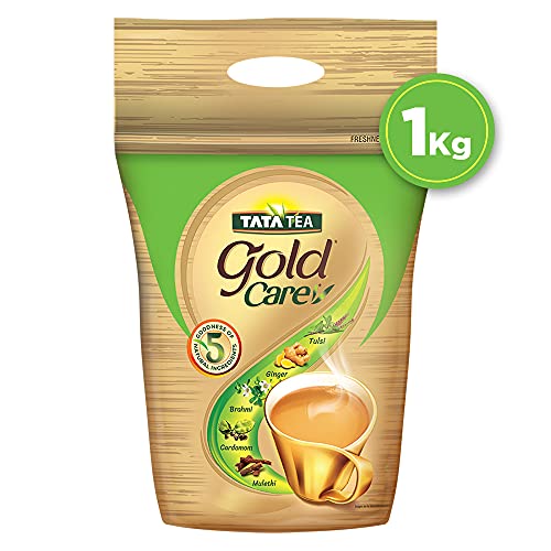 Tata Tea Gold Care, Rich in Taste, Goodness of Elaichi, Ginger, Tulsi, Brahmi & Mulethi, Black Tea, 1kg