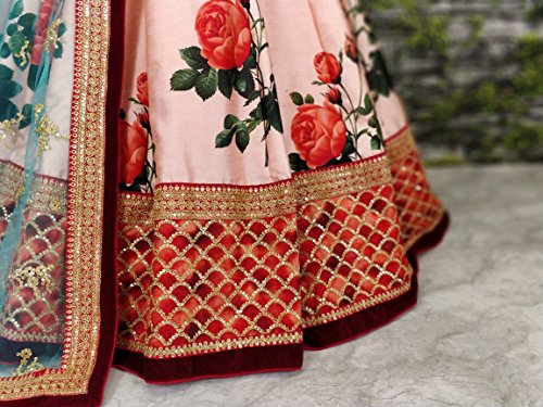 Zeel Clothing Women's Silk Semi stitched Lehenga Choli (ZC-7002-Wedding-Bridal-Latest_Red_Free Size)