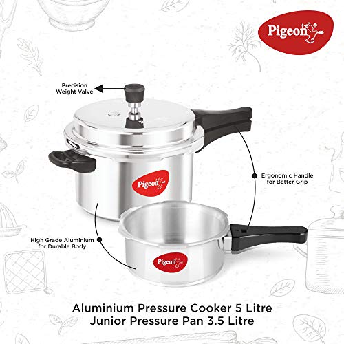 Pigeon by Stovekraft Induction Base 4-in-1 Starter Kit, Silver, Aluminium (Pressure Cooker, Pressure Pan, Tawa, and Kadhai Set)