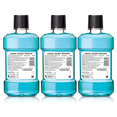 Listerine Cool Mint Mouthwash Liquid, Removes 99.9% Germs, 250ml Combo Pack of 3 (Buy 2 Get 1 Free)