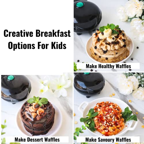 InstaCuppa Mini Waffle Maker-Quick&Easy Breakfast Solution For Busy Moms-Whip Tasty,Healthy Waffles In Minutes For Your Kids,Easy To Clean Non-Stick Coating,Small Size&Portable,4 Inch,Black