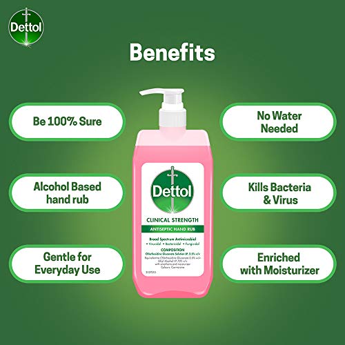 Dettol Clinical Strength Hand Sanitizer Liquid, 500ml | 70% Alcohol, Kills 99.99% Germs