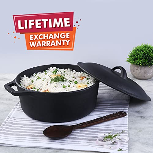 Wonderchef Forza 25 cm Cast-Iron Casserole with Lid | Pre-Seasoned Cookware | Induction Friendly | 4.7 L | 3.8 mm with Lifetime Exchange Warranty