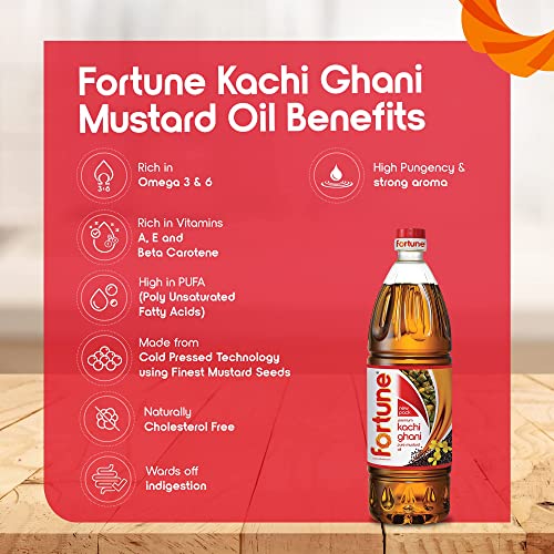 Fortune Premium Kachi Ghani Pure Mustard Oil, 1Litre PET Bottle