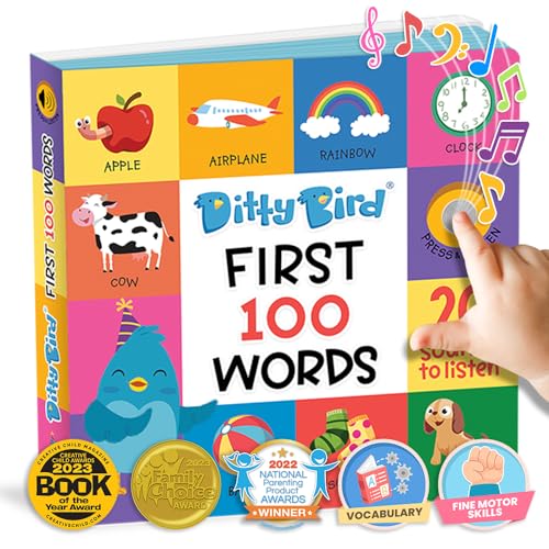 Ditty Bird Talking Books 100 Words | Fun Vocabulary & Speech Learning for Babies | Board Books for Toddlers 1-3 | Children's Interactive Toddler Books with Great Pictures | Sturdy Baby Sound Books