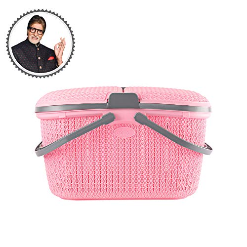 CELLO Knits Style Plastic Basket (Pink), Rectangular