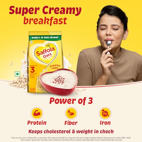 Saffola Oats | Rolled Oats | Delicious Creamy Oats | 100% Natural | High Protein & Fibre | Healthy Cereal for weight loss | 1Kg