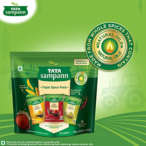 Tata Sampann Triple Spice Pack | Chilli Powder 200g| Turmeric Powder 200g | Coriander Powder 200g | Monthly Value Pack | 600g