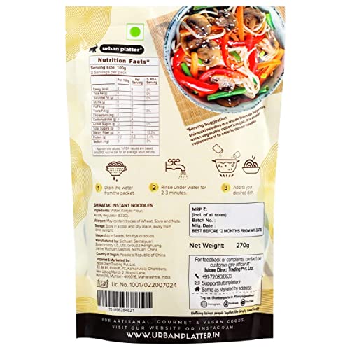 Urban Platter Shirataki Noodles, 270g [Keto-friendly; Low-Carb, Fat-free, Gluten-free; Ultra-low Calorie Konjac Miracle Noodles]