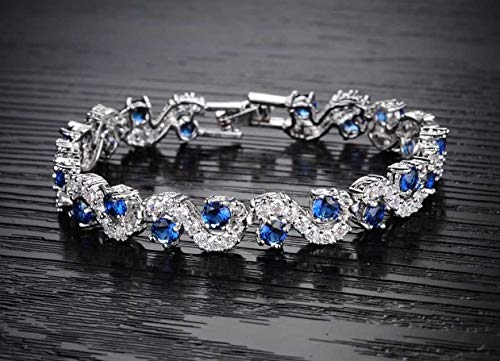 Shining Diva Fashion Royal Blue Crystal CZ Silver Plated Stylish Bracelet Gift for Girls Women(9576b)