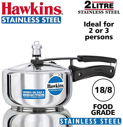 Hawkins Stainless Steel Induction Compatible Inner Lid Pressure Cooker, 2 Litre, Silver (HSS20)