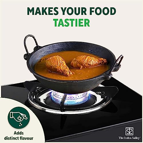 The Indus Valley Pre-Seasoned Cast Iron Kadai with Strong Handles | Very Small, 20.8cm/8inch, 1.1Ltr, 1.8kg | Induction Friendly | Naturally Nonstick, 100% Pure & Toxin-Free, No Chemical Coating