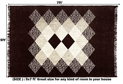 BSB HOME Designer Superfine Chenille Carpet | 500 GSM Velvet Carpet/Area Rug/Durries with Fine Gold Yarn for Living Room, Bedroom, Runner| 150x210 cm or 5x7 ft, Coffee