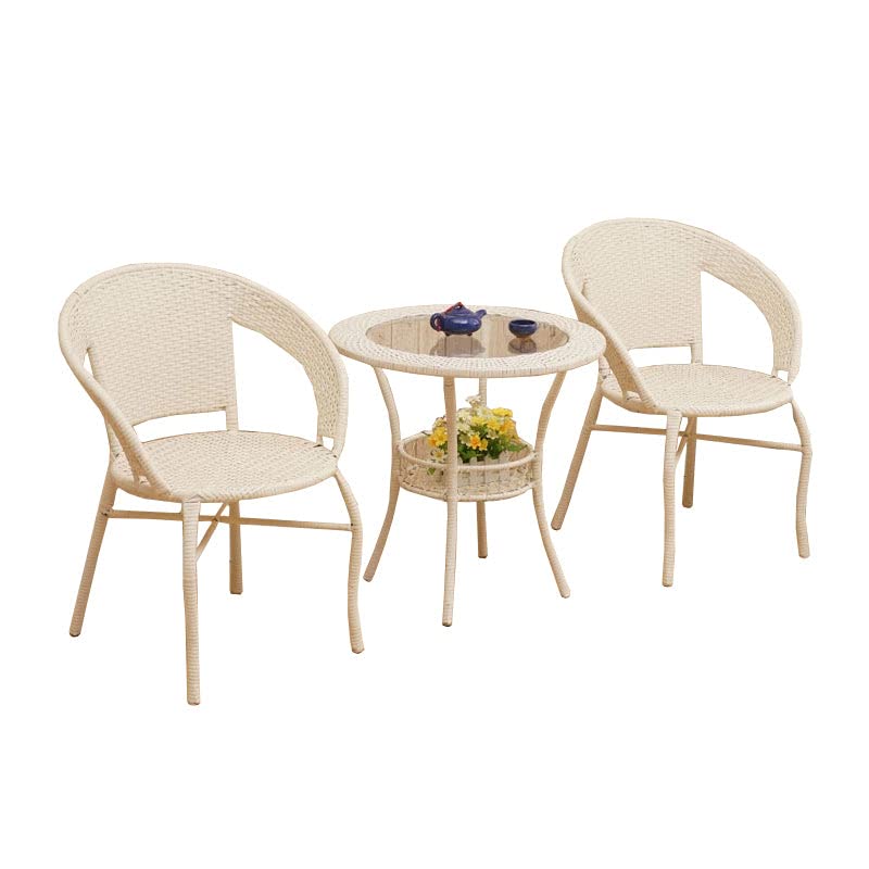 Ratan Indai Patio Seating 2 Chair and 1 Table Set Furniture Set for Balcony Outdoor Patio Indoor Living Room, Powder Coated Frame UV Protected Wicker (Cream)