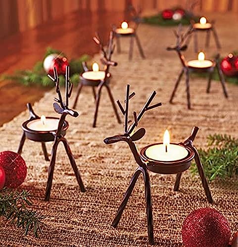 The Purple Tree Cast Iron Christmas Reindeer Tealight Holder, (Pack of 2), Christmas Candle Holder, Diwali Candle Holder, tealight Holder, Diwali Gift, Best Gift for Diwali Decor, Diwali Decoration,