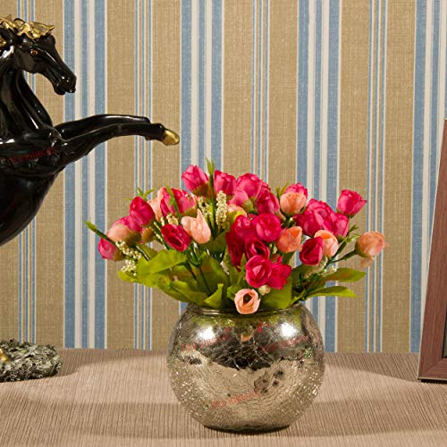 TIED RIBBONS Multicolor Flowers with Mercury Glass Vase for Home Decor Center Table Bedroom Living Room and Office Decoration (Multicolor)