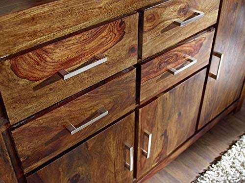 G Fine Furniture Solid Sheesham Wood Sideboard and Cabinets for Living Room | Wooden Side Board Media Console Tv Cabinet for Home | Buffet Kitchen Cabinet with 4 Drawers & 4 Door Storage | Brown