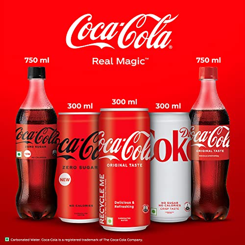 Coke Original Cold Drink | Soft Drink with Refreshing Fizz | Delicious Cola Flavour |  Recyclable Can, 300 ml (Pack of 6)
