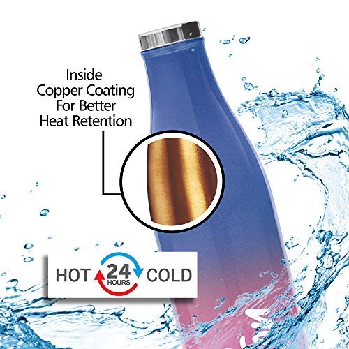 Milton Prudent 1100 Thermosteel 24 Hours Hot and Cold Water Bottle, 1023 ml, Pink Blue | Leak Proof | Easy to Carry | Office Bottle | Hiking | Trekking | Travel Bottle | Gym | Home | Kitchen Bottle