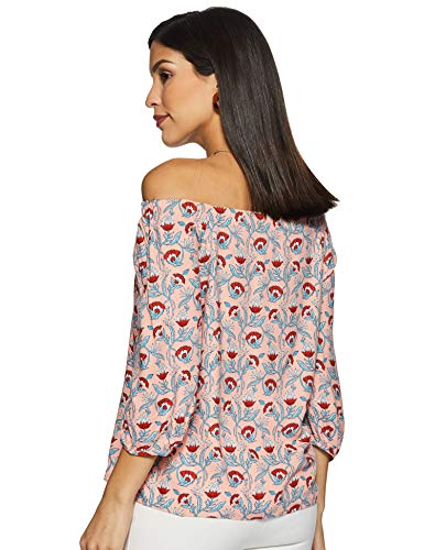 Allen Solly Women's Floral Regular Fit Top (AHTSCRGHY51992_Peach Print_Large)