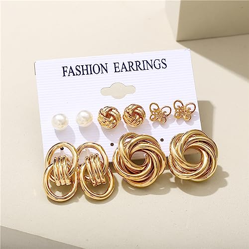 Shining Diva Fashion 11 Pairs Combo Set Latest Stylish Hoop Stud Earrings for Women and Girls (Gold) (14949er)