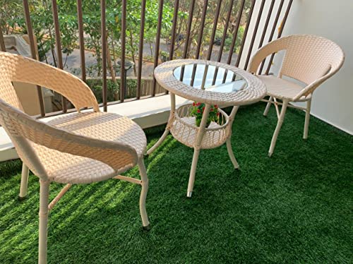 WildMonk� Wicker Patio Furniture Sets for Garden Balcony Outdoor Coffee Chair Table Set 2+1 | Cushion | Powder Coated | UV Protected | Conversation Set | Poolside Lawn Chairs (Off White)