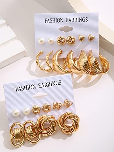 Shining Diva Fashion 11 Pairs Combo Set Latest Stylish Hoop Stud Earrings for Women and Girls (Gold) (14949er)