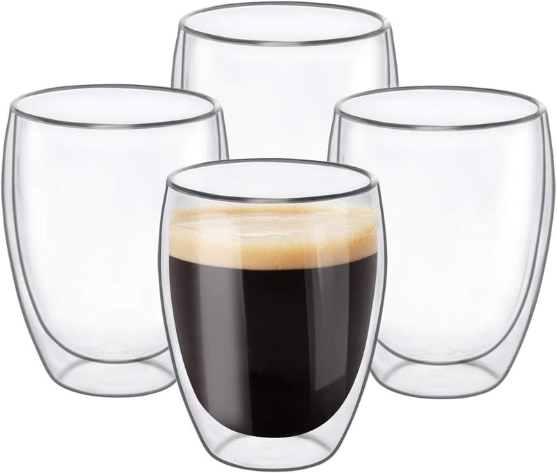 Golden bird Double Wall Glass Coffee Mugs Clear Insulated Coffee Glass, Cappuccino Cups, Latte Cups, Beverage Glasses (350 Ml Tumbler, 2)