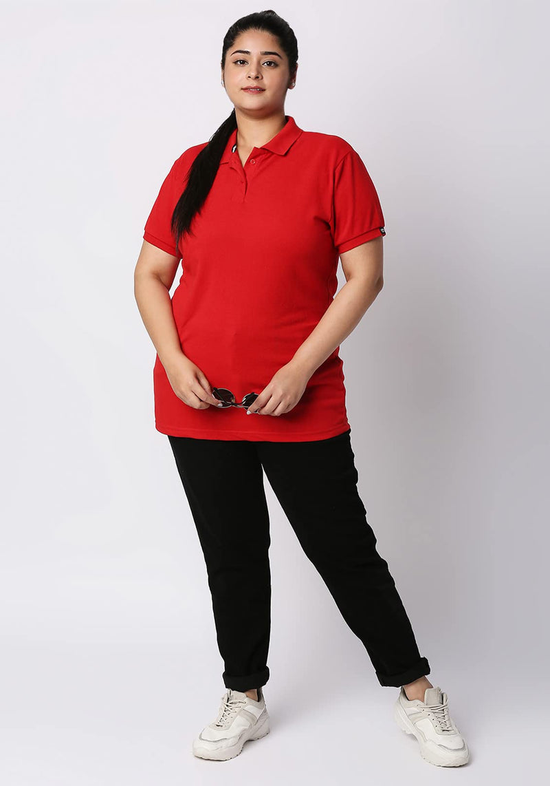 Wear Your Opinion Womens Polo Collar Neck T-Shirt Top (Design: Solid,Red,X-Large)