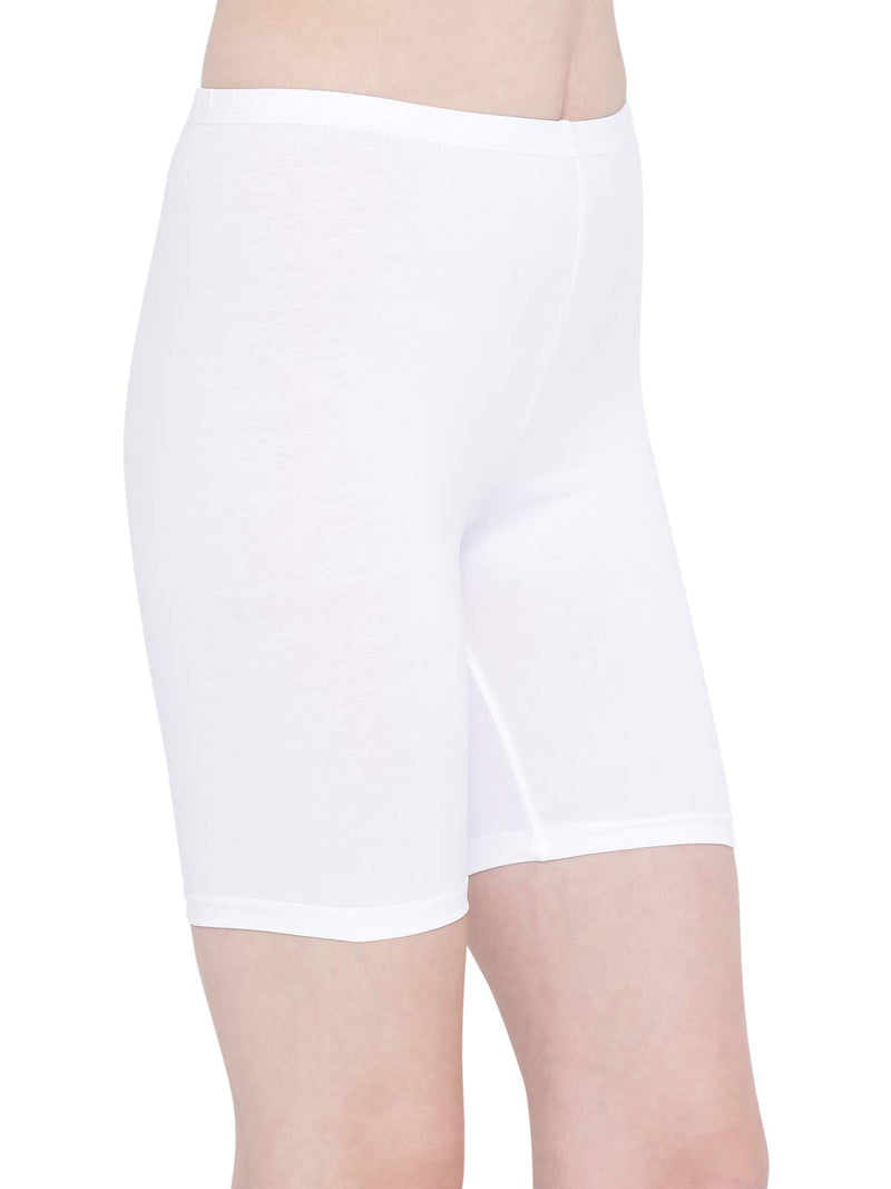 Clovia Women's Cotton Mid Waist Cycling Shorts (PN3352P18_White_XL)