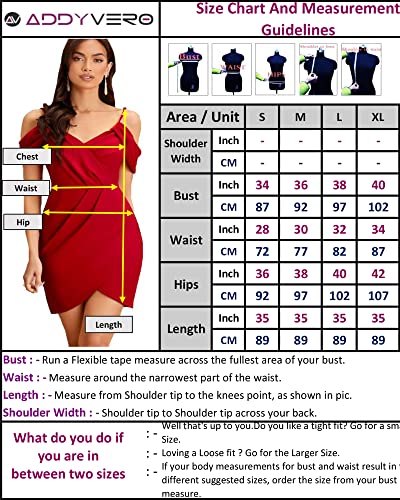 ADDYVERO V-Neck Sleeveless Cotton Blend Solid Bodycon Knee-Length Women Dress (Red, M)