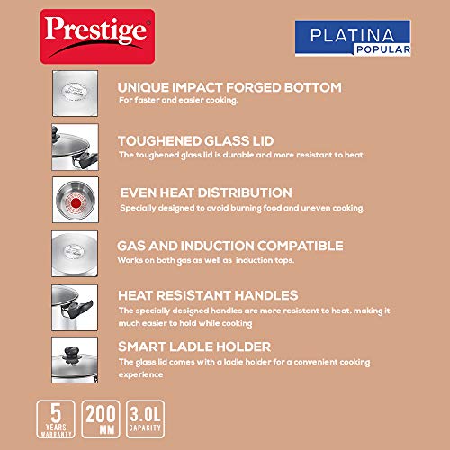 Prestige Platina Popular SS Casserole, 200 mm