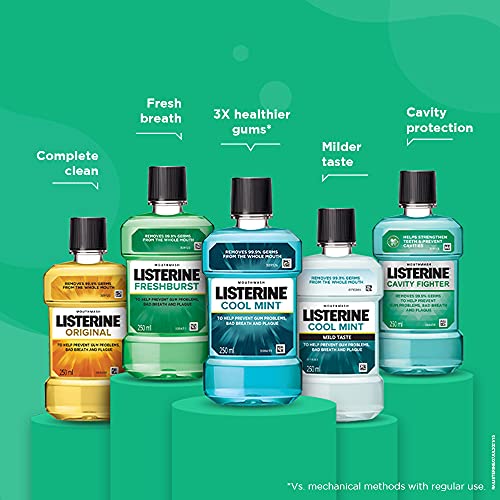 Listerine Cool Mint Mouthwash Liquid, Removes 99.9% Germs, 250ml Combo Pack of 3 (Buy 2 Get 1 Free)