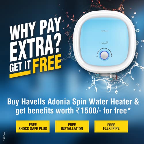 Havells Adonia Spin 25-Litre Vertical Storage Water Heater (Geyser) White Blue 5 Star, Wall Mounting