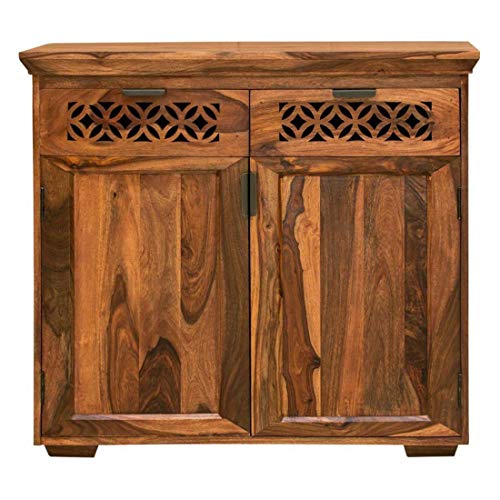 SHRI MINTU'S ART Solid Sheesham Wood Sideboard And Cabinets | Small Wooden Side board Cabinet For Living Room | Free Standing Buffet Cabinet With 2 Drawers & 2 Door Cabinet Storage for Kitchen,Natural