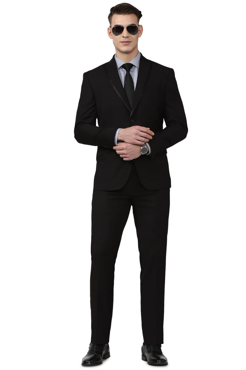 Peter England Men's Polyester Blend Two Piece Suit (PISUSNSF331973_Black