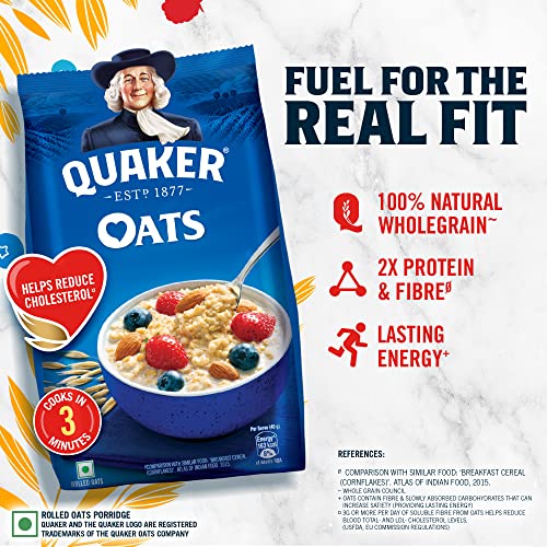 Quaker Oats 1kg, Rolled Oats Natural Wholegrain, Nutritious Breakfast Cereals, Dalia Porridge, Easy to Cook