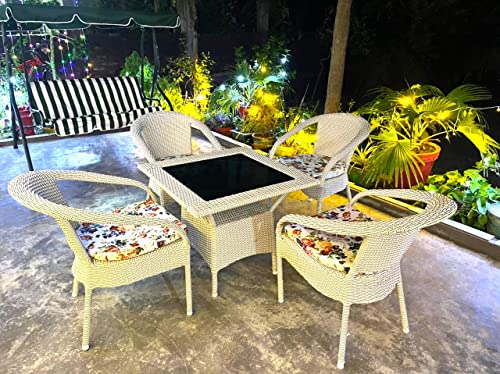 New Star Patio Chair Sets Garden Wicker Furniture Set for Outdoor Patio and Balcony || Powder Coated Frame| UV Protected Wicker with Cushionss [4 Chairs, 1 Table]