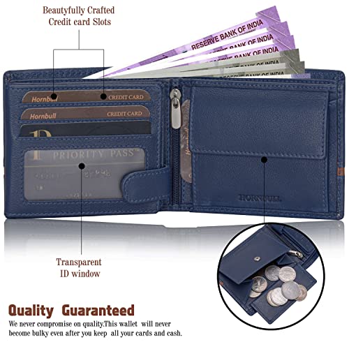 HORNBULL Denial Navy Leather Wallet for Men | Leather Mens Wallet with RFID Blocking | Wallets Men Genuine Leather