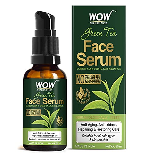 WOW Skin Science Green Tea Face Serum | Aloe Vera Extract with Pro Vitamin B5 & Vitamin E | Anti Aging, Skin Repair | Blemishes, Fine Lines, Smooth Skin | No Parabens | 30 ml